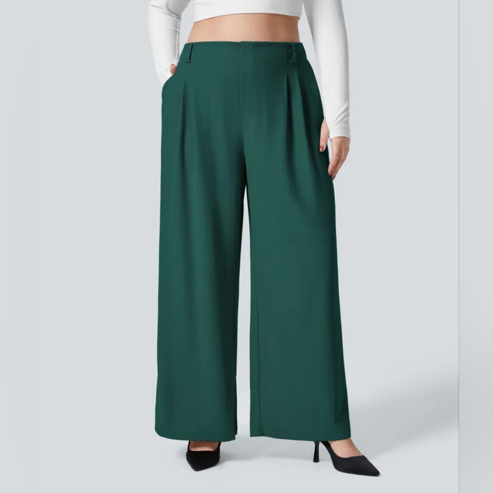 Halara Teal Wide Leg Pleated Waffle Pants